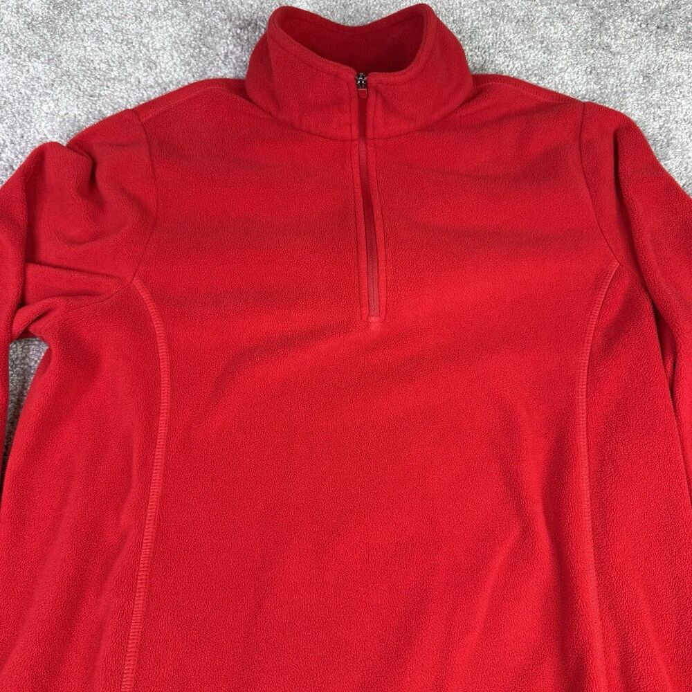 Lands End Sweater Unisex Medium Red 1/4 Zip Fleece Pullover
